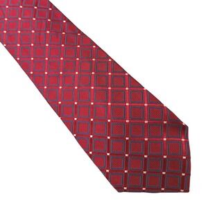 Tommy Hilfiger Mens Red Blue Geometric Diamond Silk Necktie Made in USA